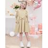 Arshiner Toddler Girl Dress Ruffle Ribbed Knit Long Sleeve A-Line Swing Fall Winter Bowknot Casual Dress with Pockets(Apricot)