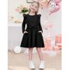 Arshiner Toddler Girl Dress Ruffle Ribbed Knit Long Sleeve A-Line Swing Fall Winter Bowknot Casual Dress with Pockets(Black)