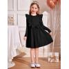 Arshiner Toddler Girl Dress Ruffle Ribbed Knit Long Sleeve A-Line Swing Fall Winter Bowknot Casual Dress with Pockets(Black)