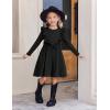 Arshiner Toddler Girl Dress Ruffle Ribbed Knit Long Sleeve A-Line Swing Fall Winter Bowknot Casual Dress with Pockets(Black)