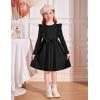 Arshiner Toddler Girl Dress Ruffle Ribbed Knit Long Sleeve A-Line Swing Fall Winter Bowknot Casual Dress with Pockets(Black)