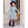 Arshiner Toddler Girl Dress Ruffle Ribbed Knit Long Sleeve A-Line Swing Fall Winter Bowknot Casual Dress with Pockets(Blue)