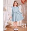 Arshiner Toddler Girl Dress Ruffle Ribbed Knit Long Sleeve A-Line Swing Fall Winter Bowknot Casual Dress with Pockets(Blue)