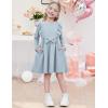 Arshiner Toddler Girl Dress Ruffle Ribbed Knit Long Sleeve A-Line Swing Fall Winter Bowknot Casual Dress with Pockets(Blue)