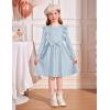 Arshiner Toddler Girl Dress Ruffle Ribbed Knit Long Sleeve A-Line Swing Fall Winter Bowknot Casual Dress with Pockets(Blue)