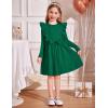 Arshiner Toddler Girl Dress Ruffle Ribbed Knit Long Sleeve A-Line Swing Fall Winter Bowknot Casual Dress with Pockets(Dark Green)