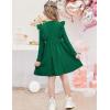 Arshiner Toddler Girl Dress Ruffle Ribbed Knit Long Sleeve A-Line Swing Fall Winter Bowknot Casual Dress with Pockets(Dark Green)