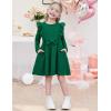 Arshiner Toddler Girl Dress Ruffle Ribbed Knit Long Sleeve A-Line Swing Fall Winter Bowknot Casual Dress with Pockets(Dark Green)
