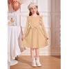 Arshiner Toddler Girl Dress Ruffle Ribbed Knit Long Sleeve A-Line Swing Fall Winter Bowknot Casual Dress with Pockets(Light Brown)