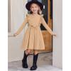 Arshiner Toddler Girl Dress Ruffle Ribbed Knit Long Sleeve A-Line Swing Fall Winter Bowknot Casual Dress with Pockets(Light Brown)