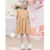 Arshiner Toddler Girl Dress Ruffle Ribbed Knit Long Sleeve A-Line Swing Fall Winter Bowknot Casual Dress with Pockets(Light Brown)