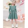 Arshiner Toddler Girl Dress Ruffle Ribbed Knit Long Sleeve A-Line Swing Fall Winter Bowknot Casual Dress with Pockets(Light Green)