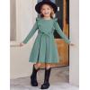 Arshiner Toddler Girl Dress Ruffle Ribbed Knit Long Sleeve A-Line Swing Fall Winter Bowknot Casual Dress with Pockets(Light Green)