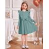 Arshiner Toddler Girl Dress Ruffle Ribbed Knit Long Sleeve A-Line Swing Fall Winter Bowknot Casual Dress with Pockets(Light Green)
