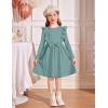 Arshiner Toddler Girl Dress Ruffle Ribbed Knit Long Sleeve A-Line Swing Fall Winter Bowknot Casual Dress with Pockets(Light Green)