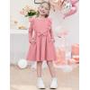 Arshiner Toddler Girl Dress Ruffle Ribbed Knit Long Sleeve A-Line Swing Fall Winter Bowknot Casual Dress with Pockets(Pink)