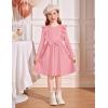 Arshiner Toddler Girl Dress Ruffle Ribbed Knit Long Sleeve A-Line Swing Fall Winter Bowknot Casual Dress with Pockets(Pink)