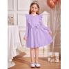 Arshiner Toddler Girl Dress Ruffle Ribbed Knit Long Sleeve A-Line Swing Fall Winter Bowknot Casual Dress with Pockets(Purple)