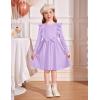 Arshiner Toddler Girl Dress Ruffle Ribbed Knit Long Sleeve A-Line Swing Fall Winter Bowknot Casual Dress with Pockets(Purple)