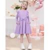 Arshiner Toddler Girl Dress Ruffle Ribbed Knit Long Sleeve A-Line Swing Fall Winter Bowknot Casual Dress with Pockets(Purple)