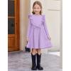 Arshiner Toddler Girl Dress Ruffle Ribbed Knit Long Sleeve A-Line Swing Fall Winter Bowknot Casual Dress with Pockets(Purple)