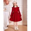 Arshiner Toddler Girl Dress Ruffle Ribbed Knit Long Sleeve A-Line Swing Fall Winter Bowknot Casual Dress with Pockets(Red)