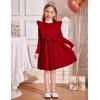 Arshiner Toddler Girl Dress Ruffle Ribbed Knit Long Sleeve A-Line Swing Fall Winter Bowknot Casual Dress with Pockets(Red)