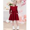 Arshiner Toddler Girl Dress Ruffle Ribbed Knit Long Sleeve A-Line Swing Fall Winter Bowknot Casual Dress with Pockets(Red)