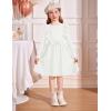 Arshiner Toddler Girl Dress Ruffle Ribbed Knit Long Sleeve A-Line Swing Fall Winter Bowknot Casual Dress with Pockets(White)