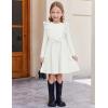 Arshiner Toddler Girl Dress Ruffle Ribbed Knit Long Sleeve A-Line Swing Fall Winter Bowknot Casual Dress with Pockets(White)
