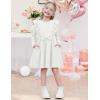 Arshiner Toddler Girl Dress Ruffle Ribbed Knit Long Sleeve A-Line Swing Fall Winter Bowknot Casual Dress with Pockets(White)