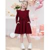 Arshiner Toddler Girl Dress Ruffle Ribbed Knit Long Sleeve A-Line Swing Fall Winter Bowknot Casual Dress with Pockets(Wine Red)