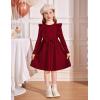 Arshiner Toddler Girl Dress Ruffle Ribbed Knit Long Sleeve A-Line Swing Fall Winter Bowknot Casual Dress with Pockets(Wine Red)