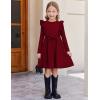 Arshiner Toddler Girl Dress Ruffle Ribbed Knit Long Sleeve A-Line Swing Fall Winter Bowknot Casual Dress with Pockets(Wine Red)