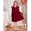 Arshiner Toddler Girl Dress Ruffle Ribbed Knit Long Sleeve A-Line Swing Fall Winter Bowknot Casual Dress with Pockets(Wine Red)