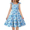 Arshiner Girls Dress Summer Casual Flutter Sleeve Tiered Midi Sundress with Pockets for 5-13 Years(Blue Flowers)
