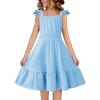 Arshiner Girls Dress Summer Casual Flutter Sleeve Tiered Midi Sundress with Pockets for 5-13 Years(Light Blue)