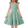 Arshiner Girls Dress Summer Casual Flutter Sleeve Tiered Midi Sundress with Pockets for 5-13 Years(Light Green)