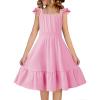 Arshiner Girls Dress Summer Casual Flutter Sleeve Tiered Midi Sundress with Pockets for 5-13 Years(Light Pink)