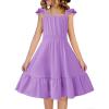 Arshiner Girls Dress Summer Casual Flutter Sleeve Tiered Midi Sundress with Pockets for 5-13 Years(Lilac)