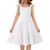 Arshiner Girls Dress Summer Casual Flutter Sleeve Tiered Midi Sundress with Pockets for 5-13 Years(White)