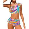 Arshiner Girls Two Piece Swimsuit Ruffles Flounce Printed Bikini Set Swimwear Girl Bathing Suits with Chest Pad 4-15 Years(Rainbow – Fluid)