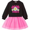 Arshiner Toddler Long Sleeve Dress Patchwork Tulle Tutu Girls Birthday Party Dresses Fall Clothes Size 2-6(Black – Deep Pink Tulle)