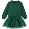 Arshiner Toddler Long Sleeve Dress Patchwork Tulle Tutu Girls Birthday Party Dresses Fall Clothes Size 2-6(Dark Green – Glitter Tulle)