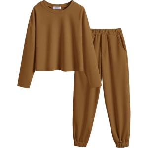 Arshiner Girls 2 Piece Outfits Kids Tie Dye Sweatsuits Set Long Sleeve Shirt and Pants Set Size 5-14 Y(Brown)