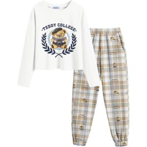 Arshiner Girls 2 Piece Outfits Kids Tie Dye Sweatsuits Set Long Sleeve Shirt and Pants Set Size 5-14 Y(Teddy Bear)
