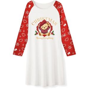 Arshiner Girls Nightgowns Cute Halloween Pajamas Dress Long Sleeve Nightdress Nighties(Christmas Red Teddy)