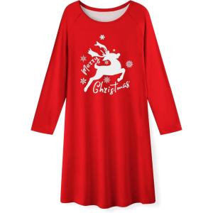 Arshiner Girls Nightgowns Cute Halloween Pajamas Dress Long Sleeve Nightdress Nighties(Christmas Reindeer)