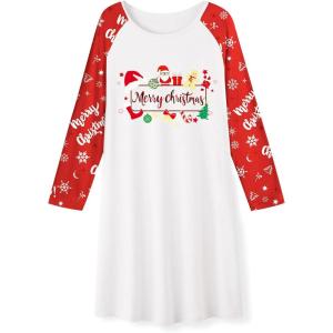 Arshiner Girls Nightgowns Cute Halloween Pajamas Dress Long Sleeve Nightdress Nighties(Christmas Snow)