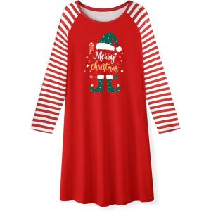 Arshiner Girls Nightgowns Cute Halloween Pajamas Dress Long Sleeve Nightdress Nighties(Christmas Striped Santa)